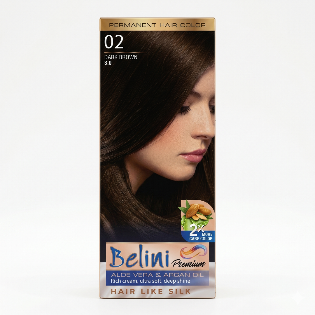 Belini Premium Permanent Hair Color – 02 Dark Brown (3.0)