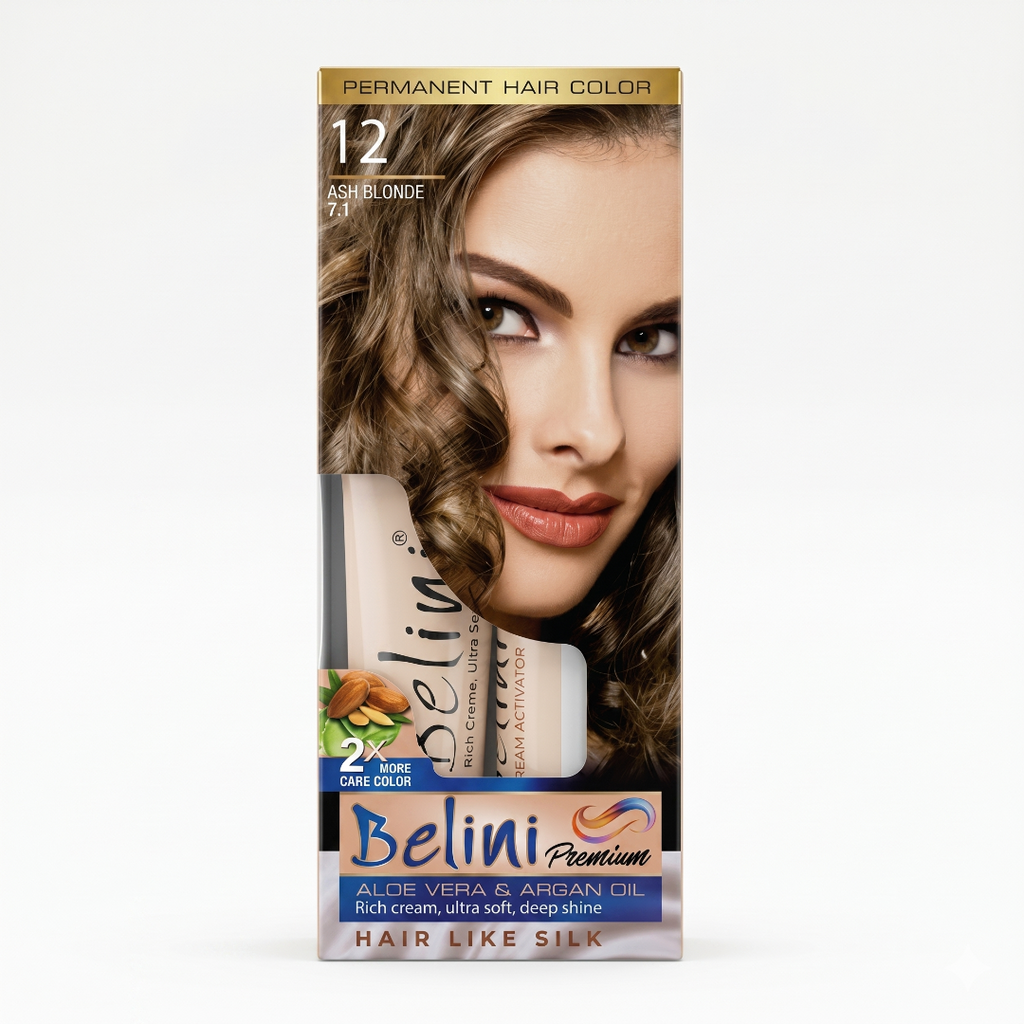 Belini Premium Permanent Hair Color – 12 Ash Blonde (7.1)