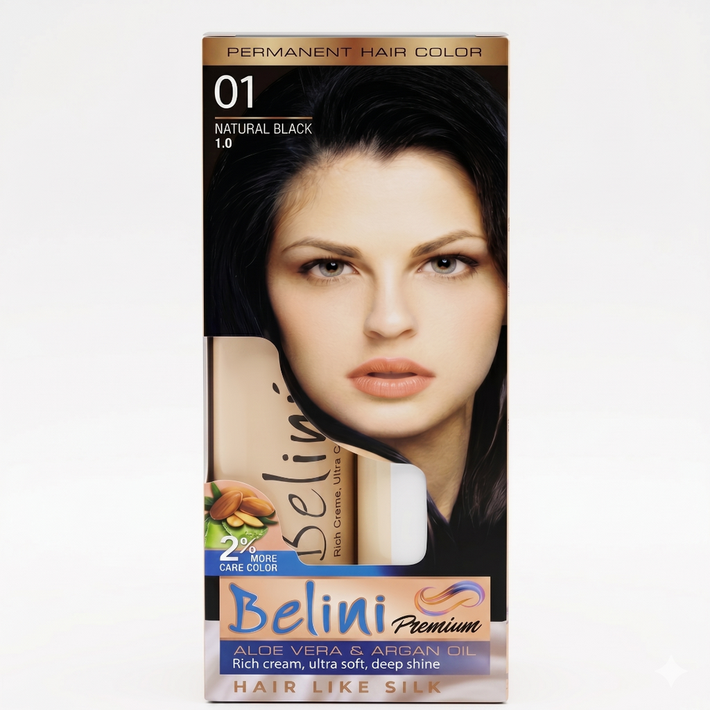 Belini Premium Permanent Hair Color – 01 Natural Black (1.0)