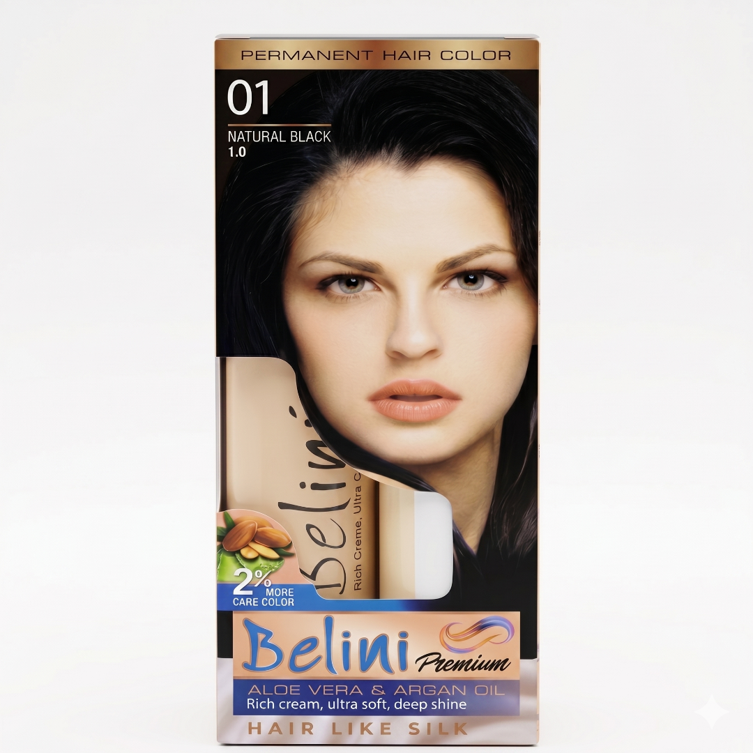 Belini Premium Permanent Hair Color – 01 Natural Black (1.0)